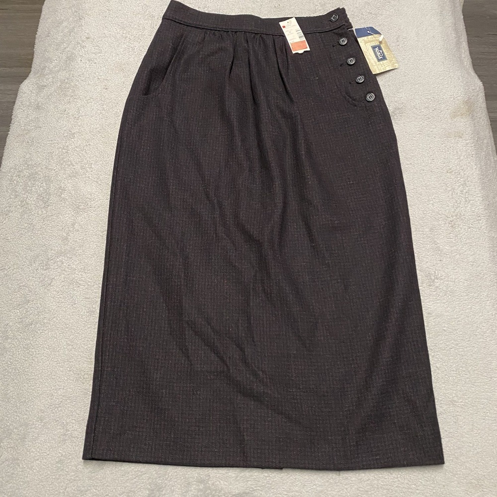 Vintage Woolrich Skirt 4 Black Red 80s Wool Blend Midi‎ NOS NEW